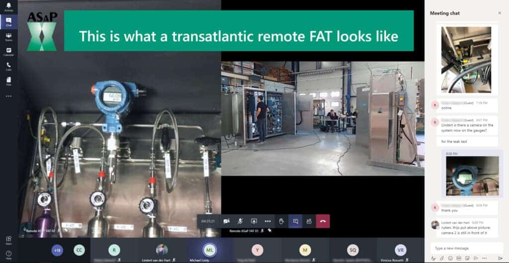 Remote Factory Acceptance Test (FAT) - This is how a transatlantic remote FAT looks like. Remote Factory Acceptance Test (FAT) - This is how a transatlantic remote FAT looks like.