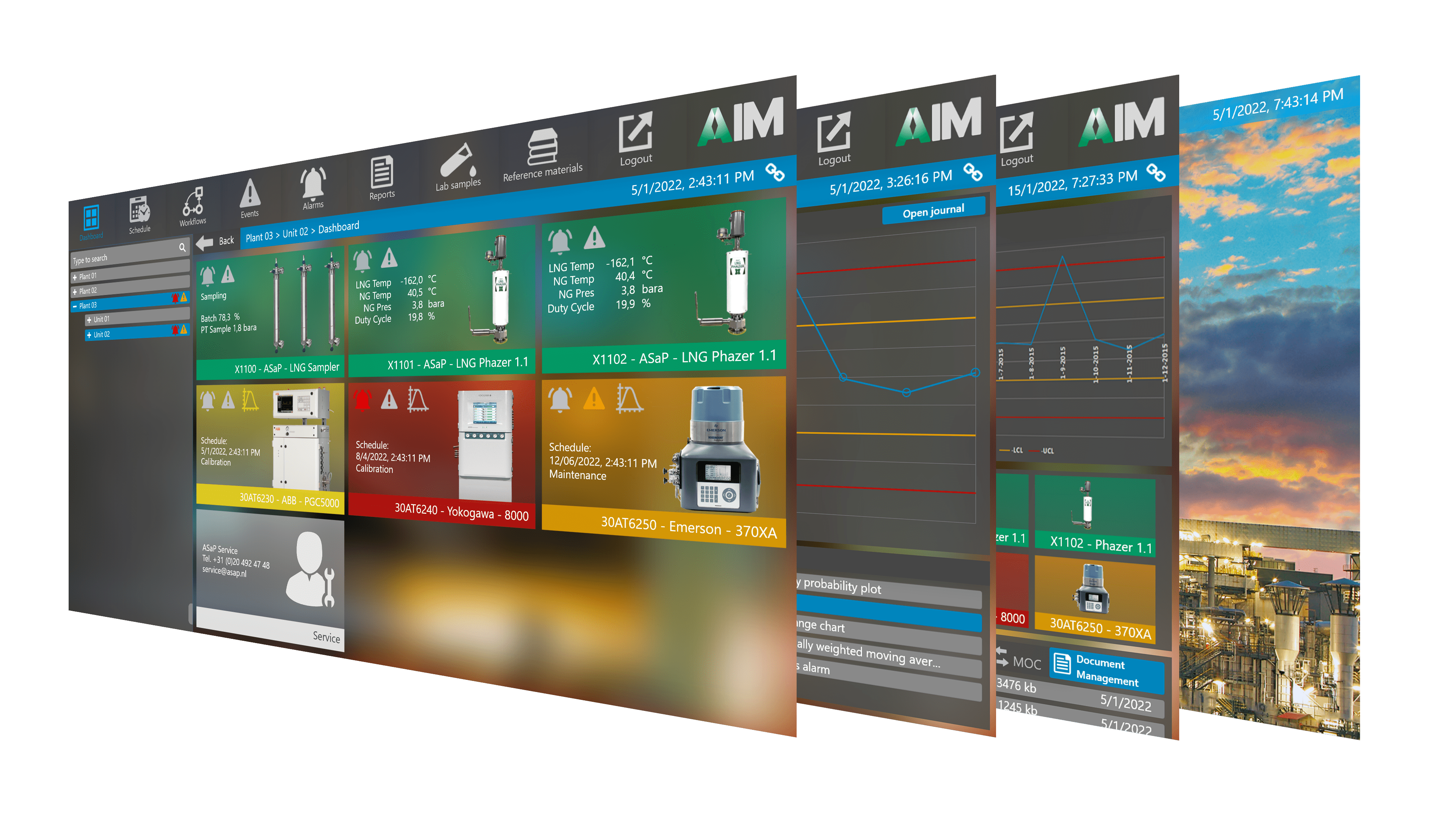 AIM predictive maintenance software analyzer data acquisition system interface screenshots cascaded