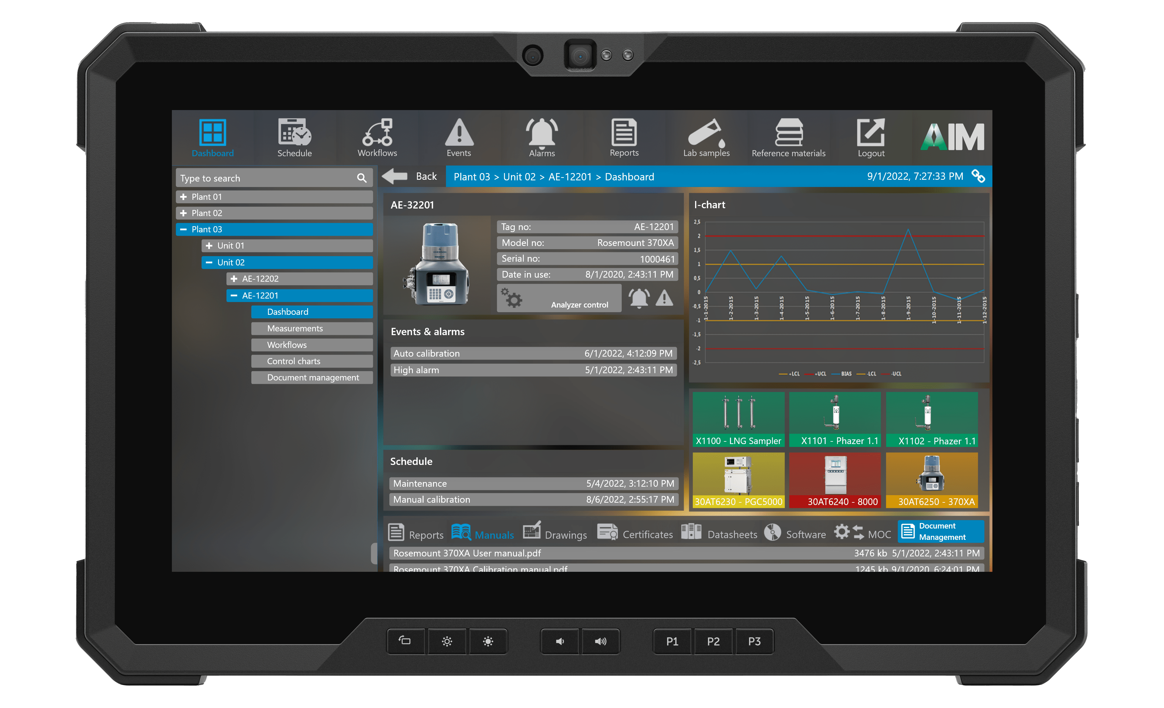 AIM predictive maintenance software & analyzer data collection rugged tablet