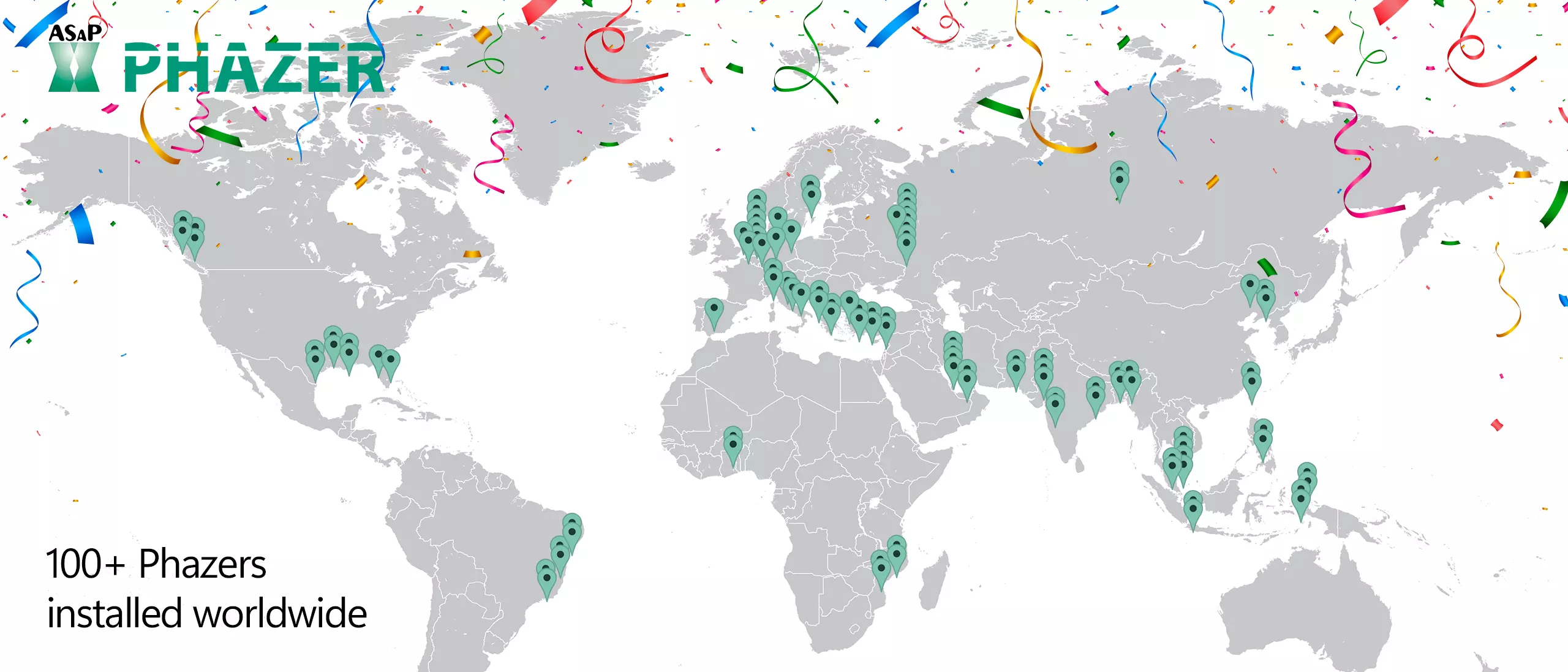 World map Installed ASaP Phazers singular pins celebration 100 Phazers and counting!
