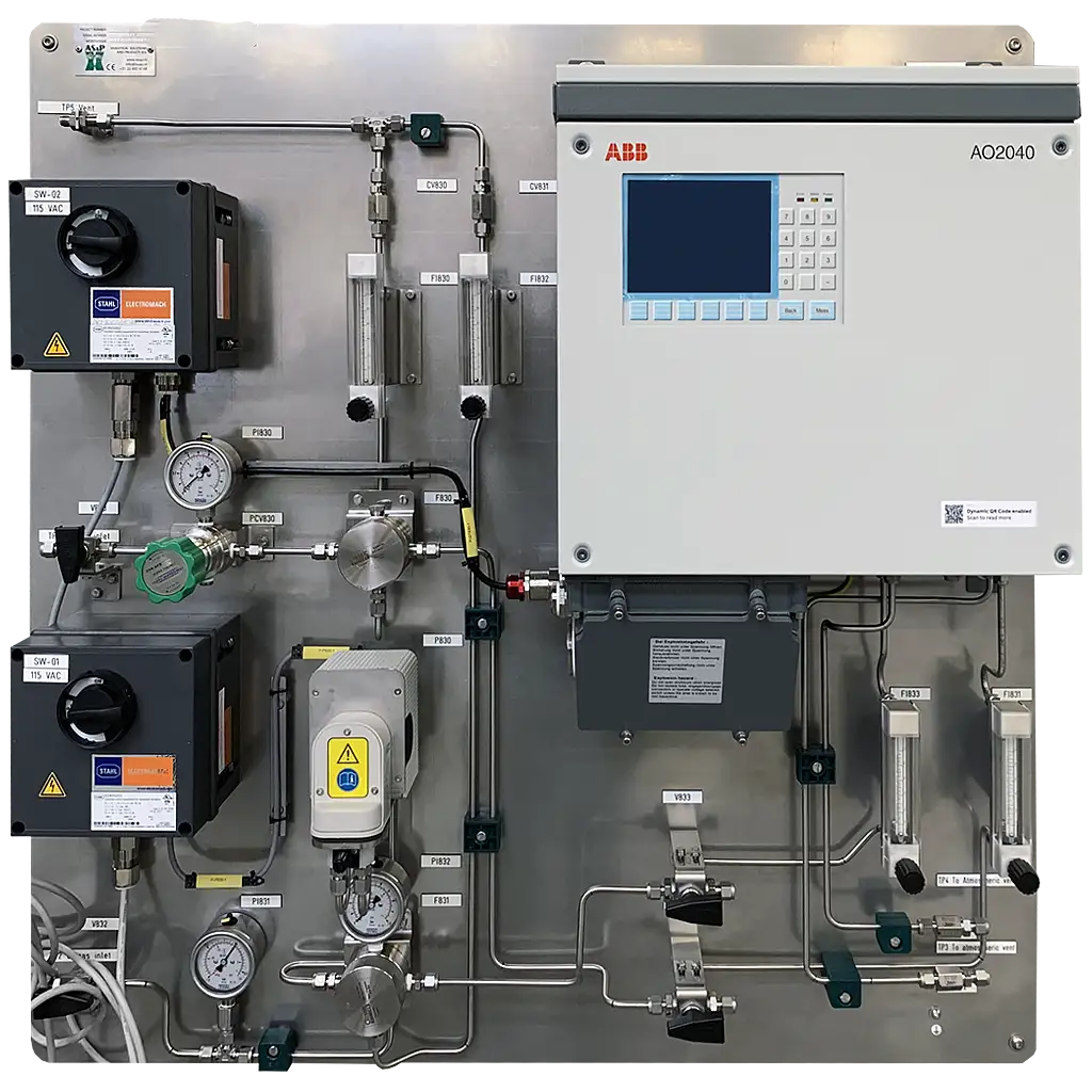 Sampling system for ABB Advance Optima AO2040 gas analyzer and SHS or SCS for process conditions control Sampling system for ABB Advance Optima AO2040 gas analyzer and SHS or SCS for process conditions control